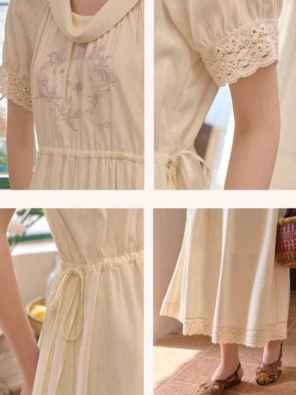 Heavenly Garden Retro Embroidery Linen Dress