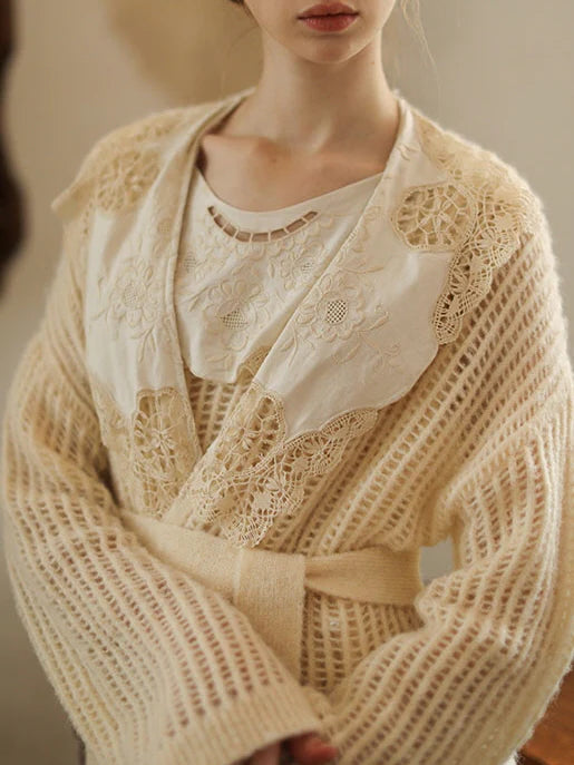 Lace Collar Vintage Wool Blend Cardigan