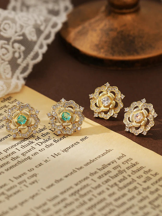 Golden Blossom Crystal Stud Earrings