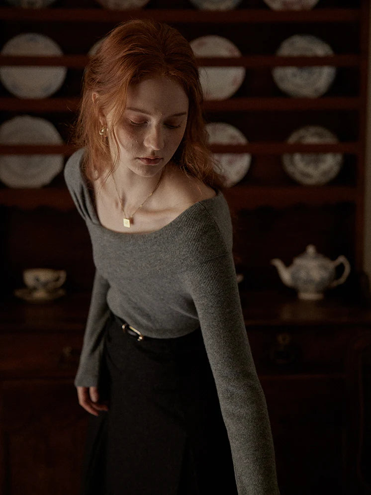 Elegant Off-Shoulder Wool Sweater