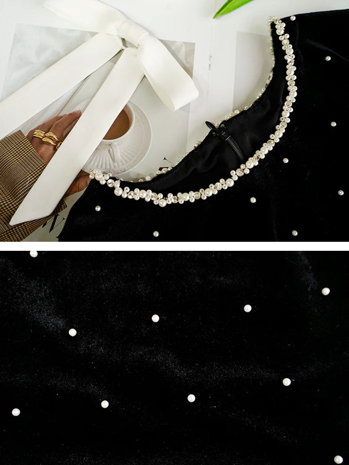 Midnight Pearl Velvet Peplum Vest