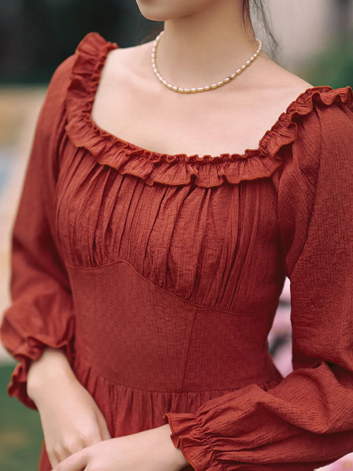 Retro Ruffled Square Neck Dress