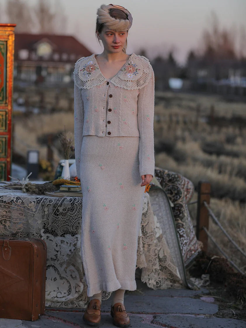 Vintage Bloom Embroidered Knit Cardigan