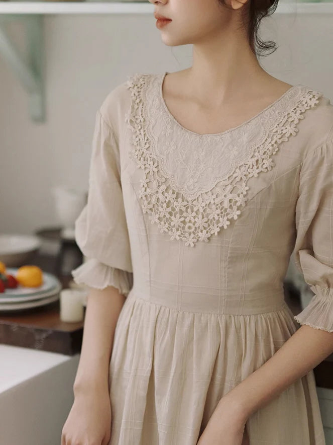 Vintage Embroidered Collar Cotton Dress