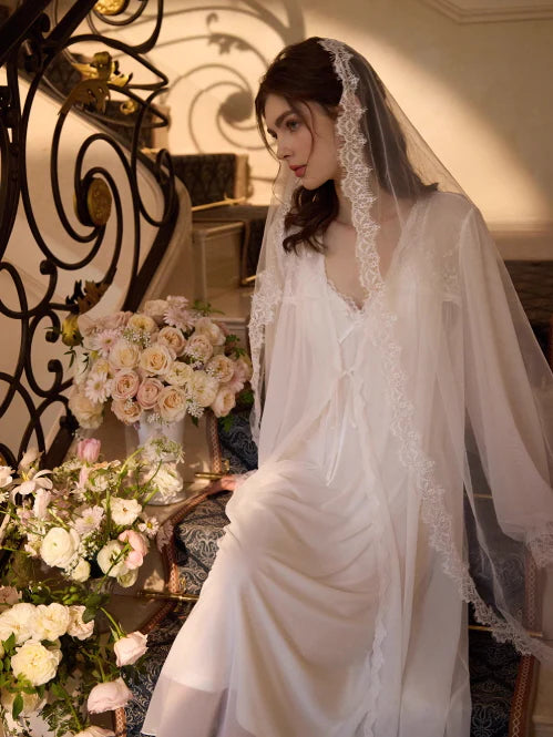 Whispering Lace White Nightgown Set