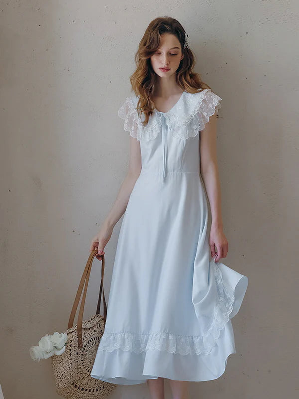 Sky Blue Lace Collar Dress