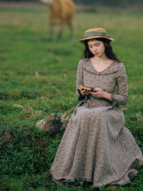 Whispering Meadow Floral Dress with Green Frill