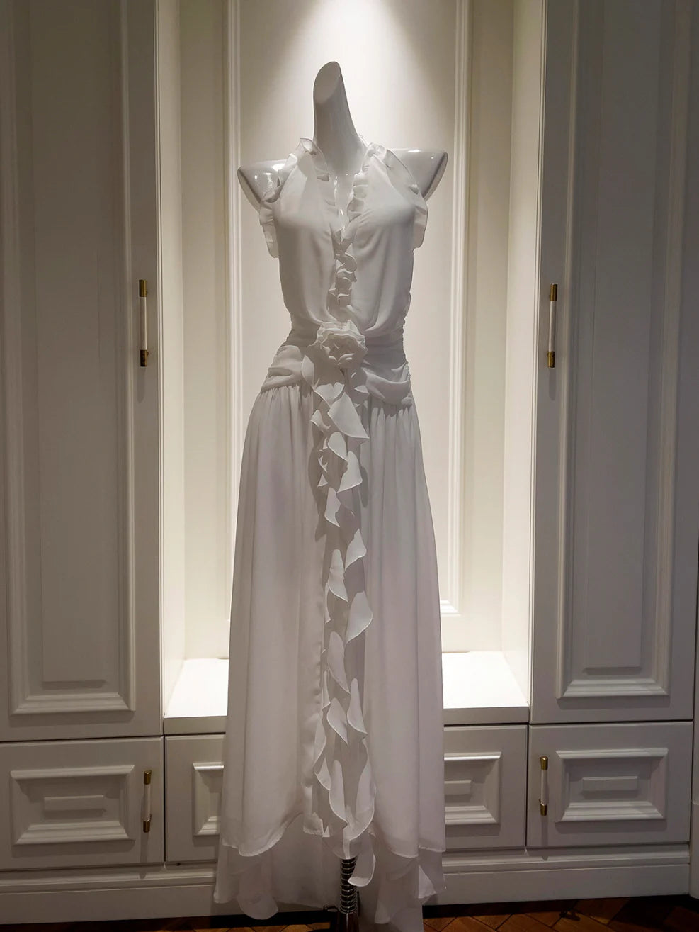 Ethereal Ruffle Rose White Dress