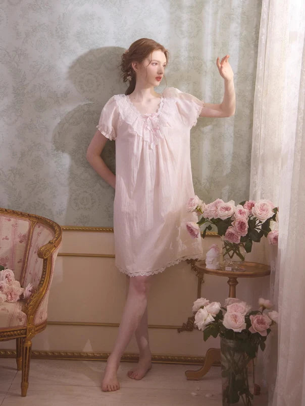 Romantic Lace-Trimmed Cotton Nightgown