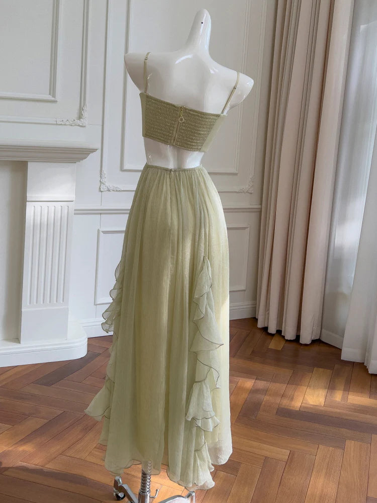 Sage Whisper Ruffle Chiffon Dress