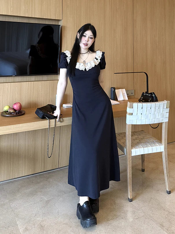 Midnight Lace Ruffle Dress