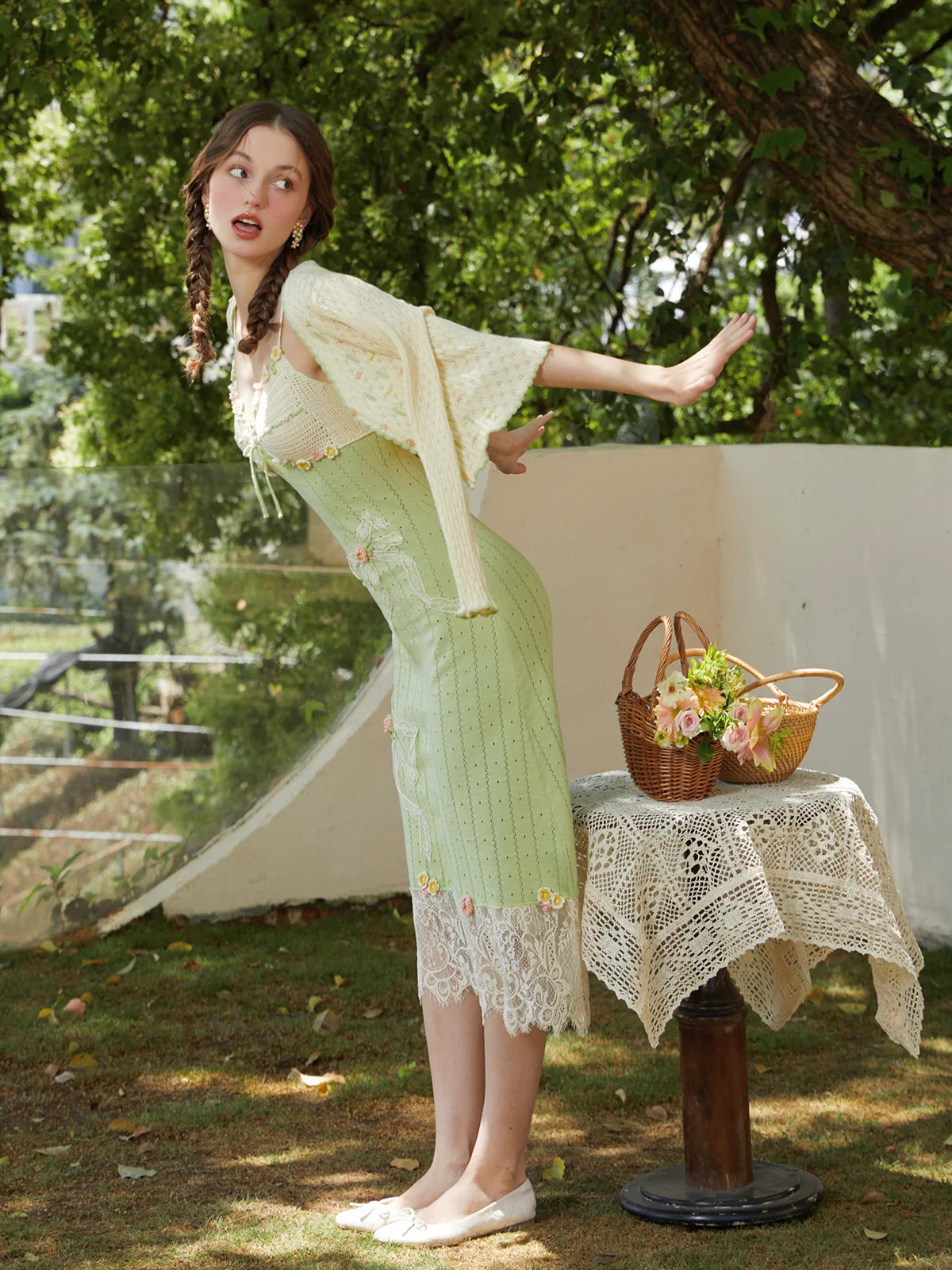 Garden Knit Crochet Dress and Cardigan