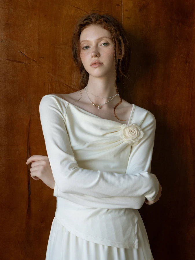 Elegant Rose Ivory Draped Top