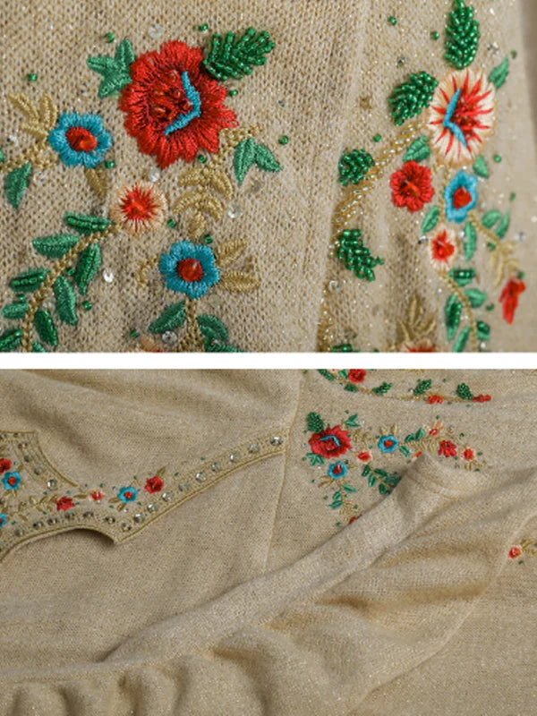 Beige Blossom in Retro Pleats Dress