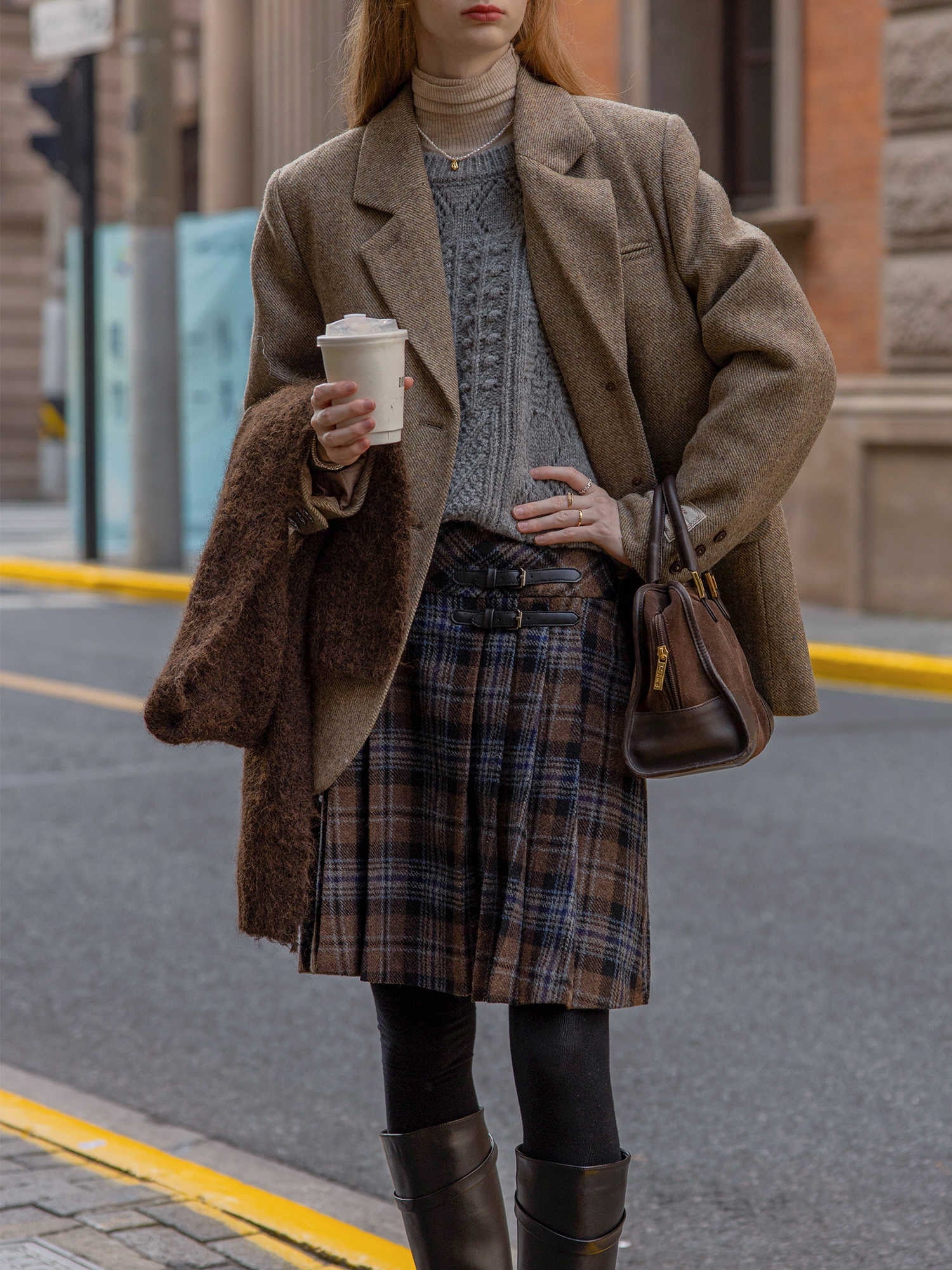 Vintage Wool Plaid Buckle Blue Checkered Skirt