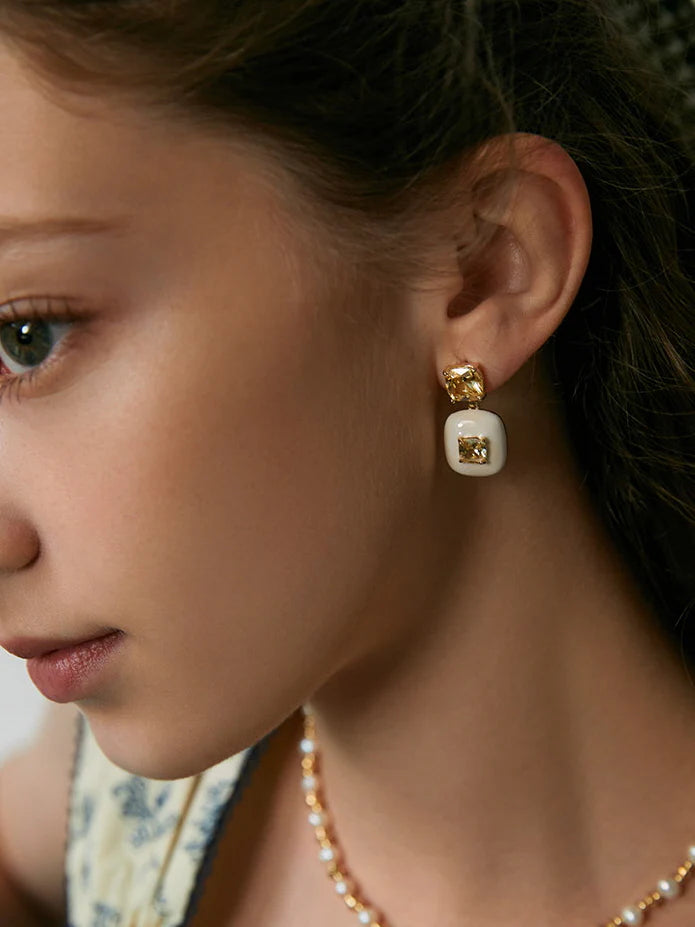 Yellow Crystal and Enamel Earrings