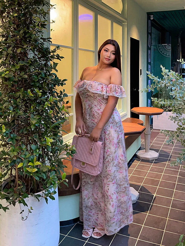 Blush Garden Lace Off-Shoulder Dress