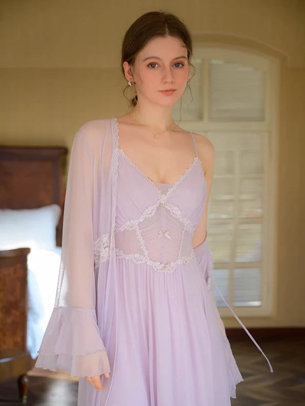 Lilac Garden Lace Nightgown Set