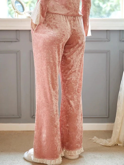 Blush Velvet Lace-Trim Pajama Set
