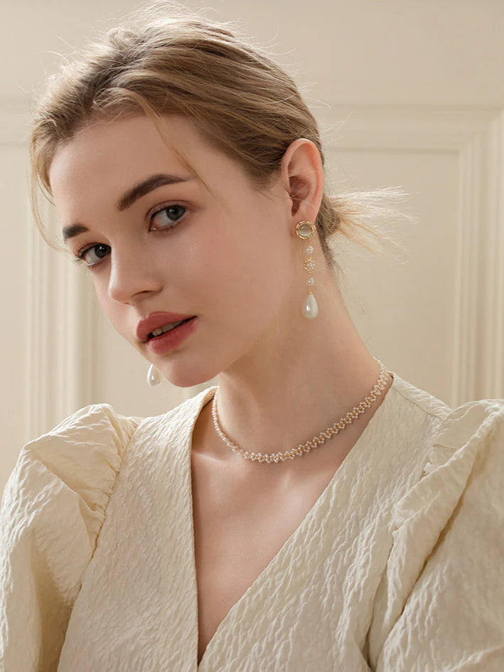 Golden Bloom Pearl Drop Earrings