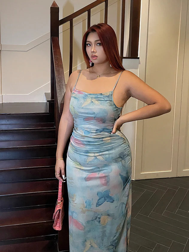 Dreamy Watercolor Mesh Slip Dress