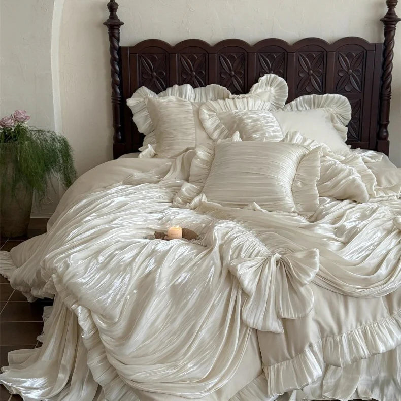 Ivory Bow Ruffle Bedding Set