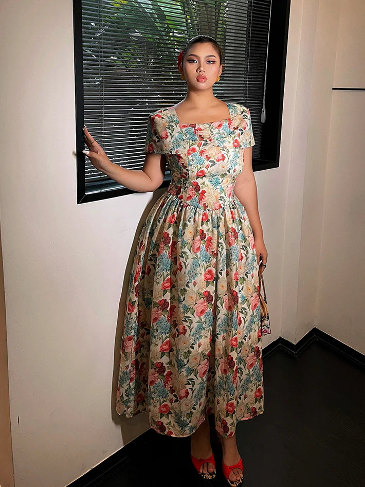 Blossom Garden Square-Neck Floral Dress