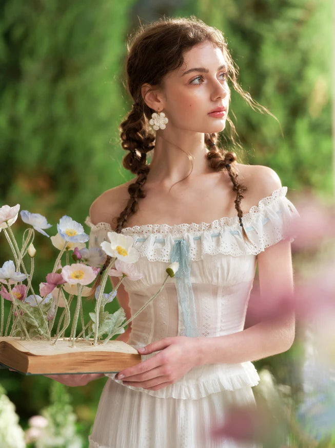 Blue Ribbon Garden White Top & Tiered Skirt