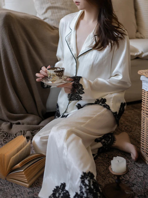 Ivory Muse Lace-Trim Pajama Set