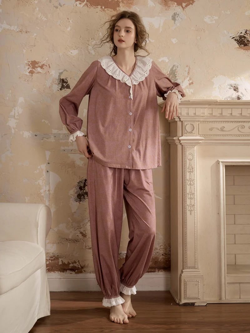 Vintage Rose Lace Collar Pajama Set