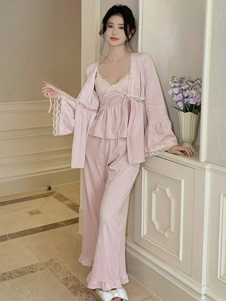 Enchanted Pink Velvet Lace Pajama Set