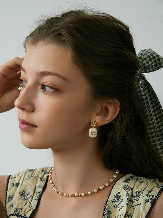 Yellow Crystal and Enamel Earrings