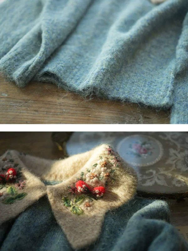 Floral-Collared Alpaca Sweater