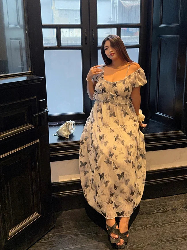Butterfly Off-Shoulder Chiffon Dress