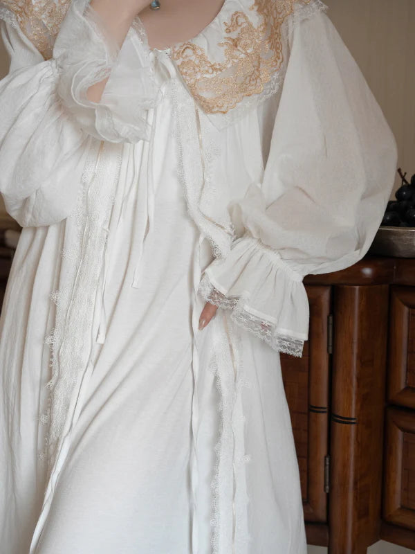 Golden Orchard Two-Piece Lace Loungewear Set