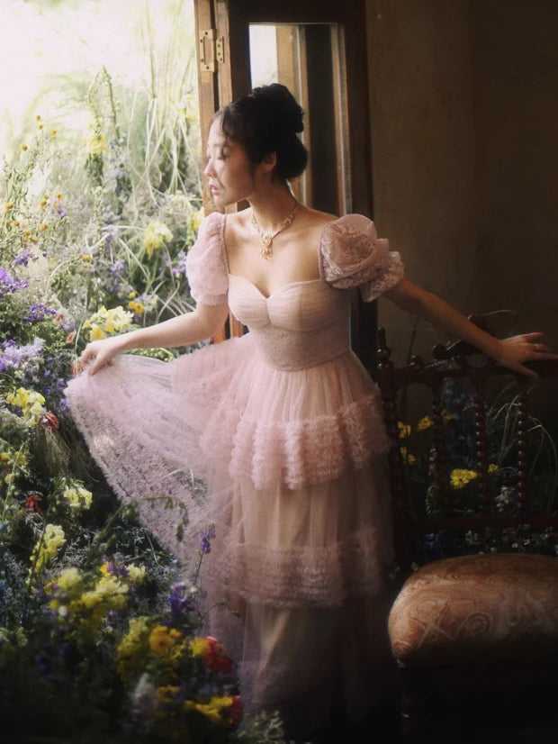 Ethereal Rose Lace Tulle Dress