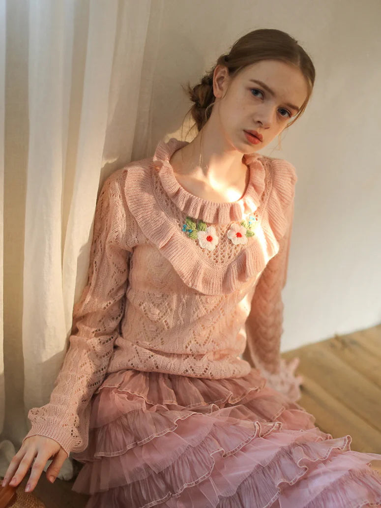Delicate Blossom Lace Knit Sweater