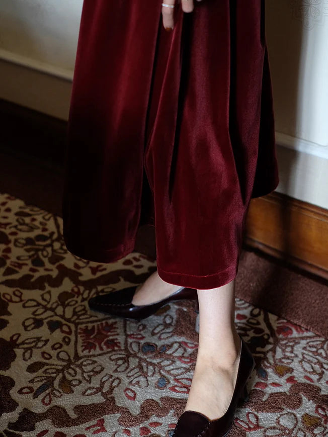 Ruffled Trim Royal Red Velvet Vintage Dress