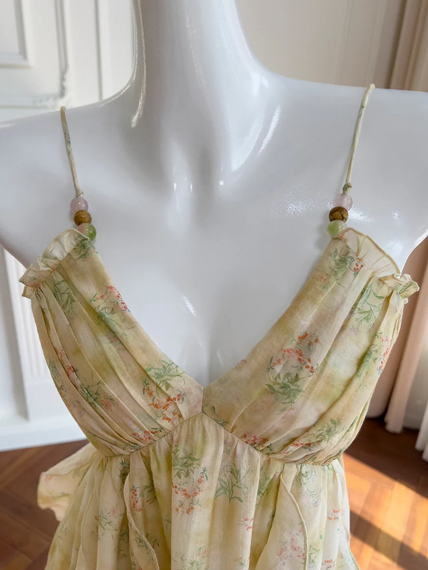 Golden Meadow Ruffle Floral Dress