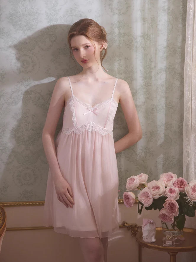 Romantic Lace Trim Chiffon Nightdress