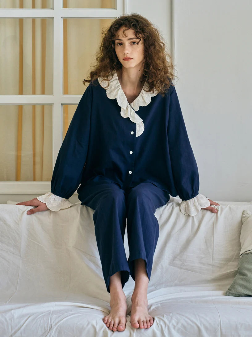 Midnight Elegance Lace Pajama Set