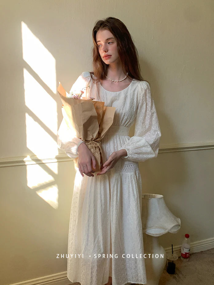 Ethereal White Lace Embroidered Dress