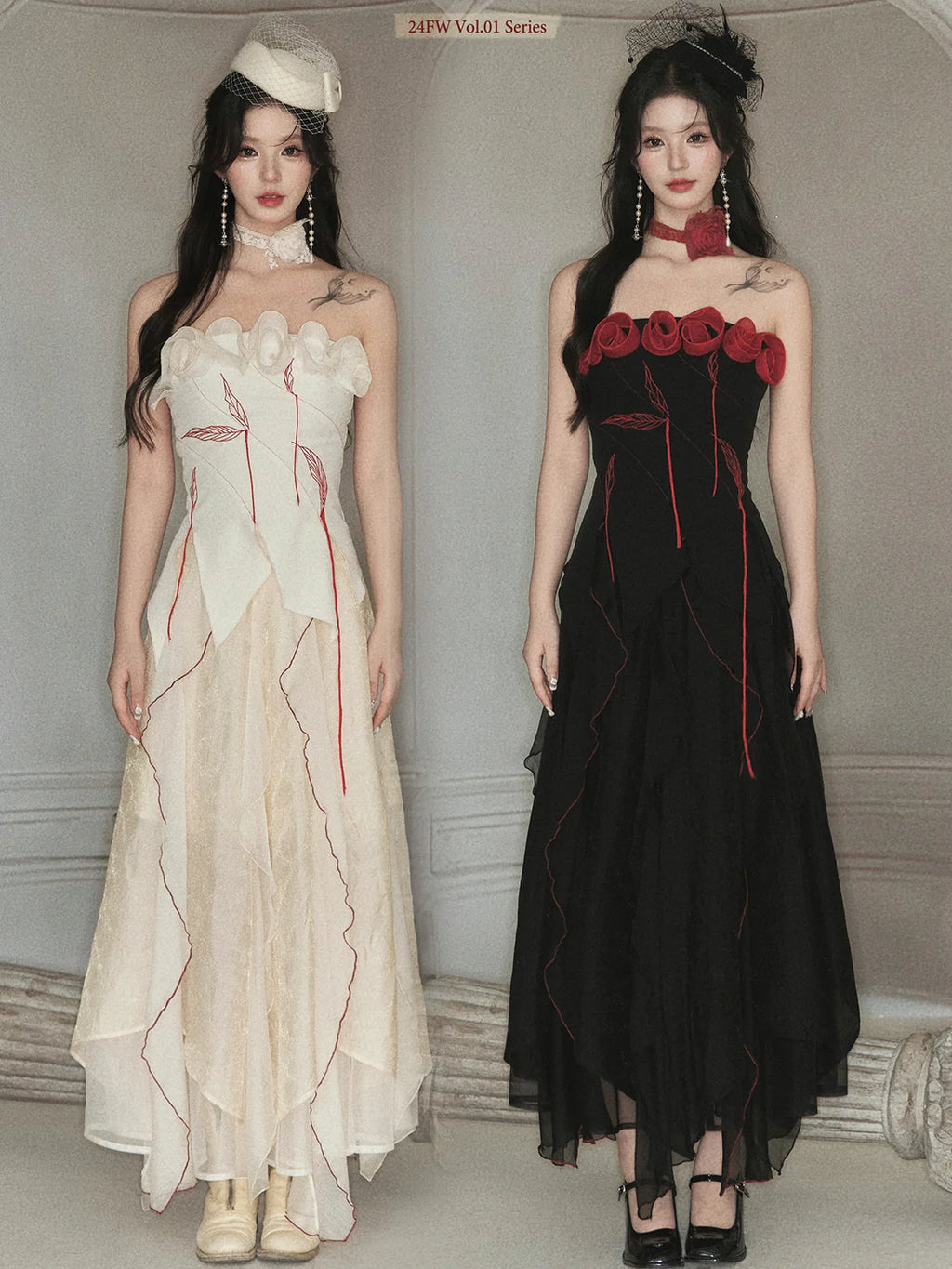 Enchanted Rose Embroidered Corset & Flowing Chiffon Skirt