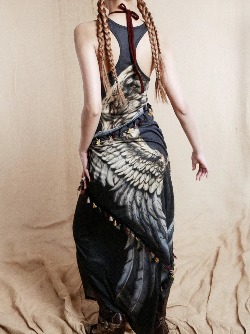 Celestial Wing Print Maxi Dress