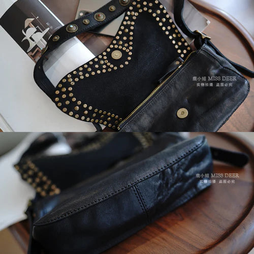 Studded Bohemian Genuine Leather Crossbody Bag