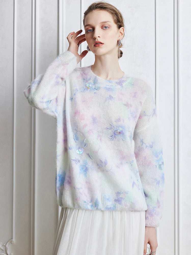 Dreamy Pastel Floral Mohair Sweater