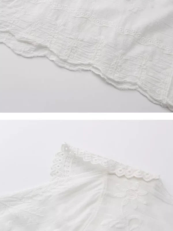 Round Collar Garden Embroidered Blouse