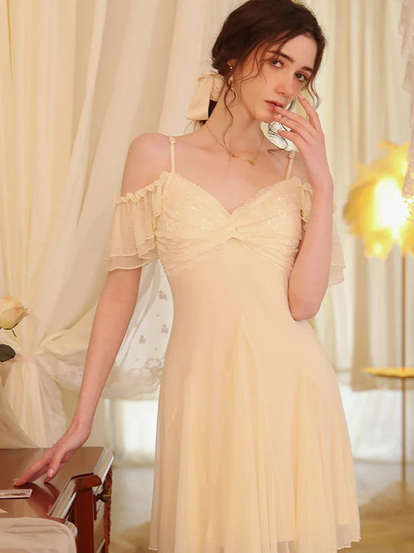 Whimsical Off-Shoulder Lace Nightgown