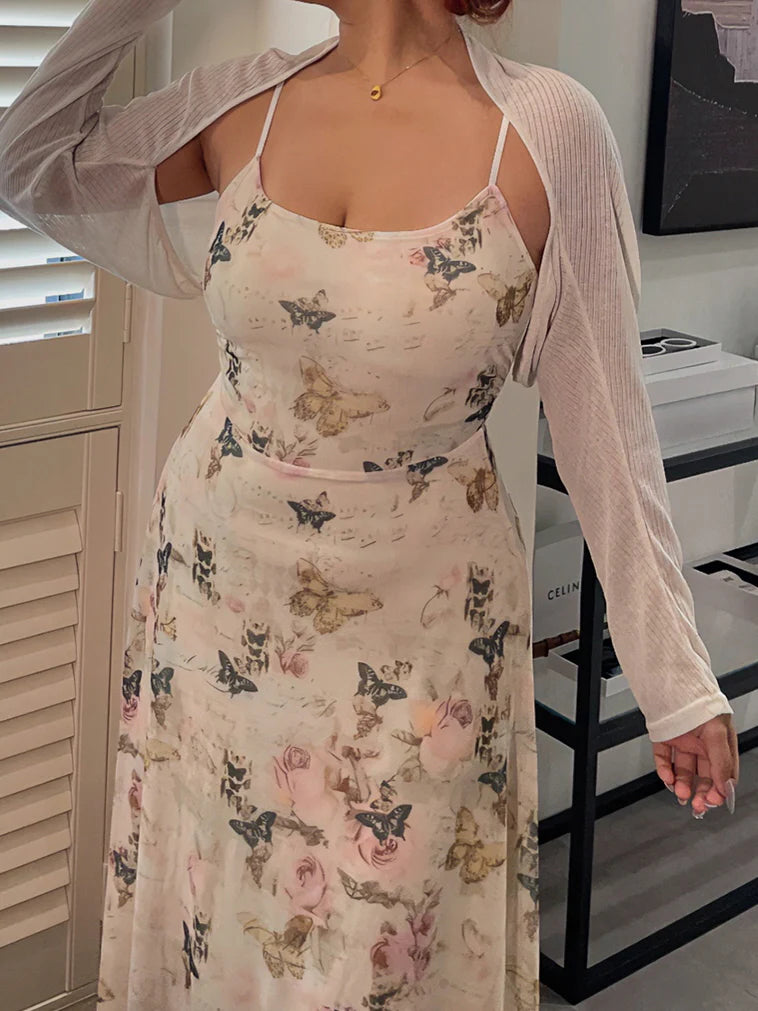 Butterfly Garden Sheer Slip Dress & Cardigan