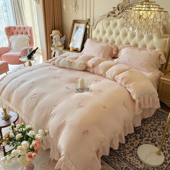 Romantic Pink Rose Cotton Bedding Set